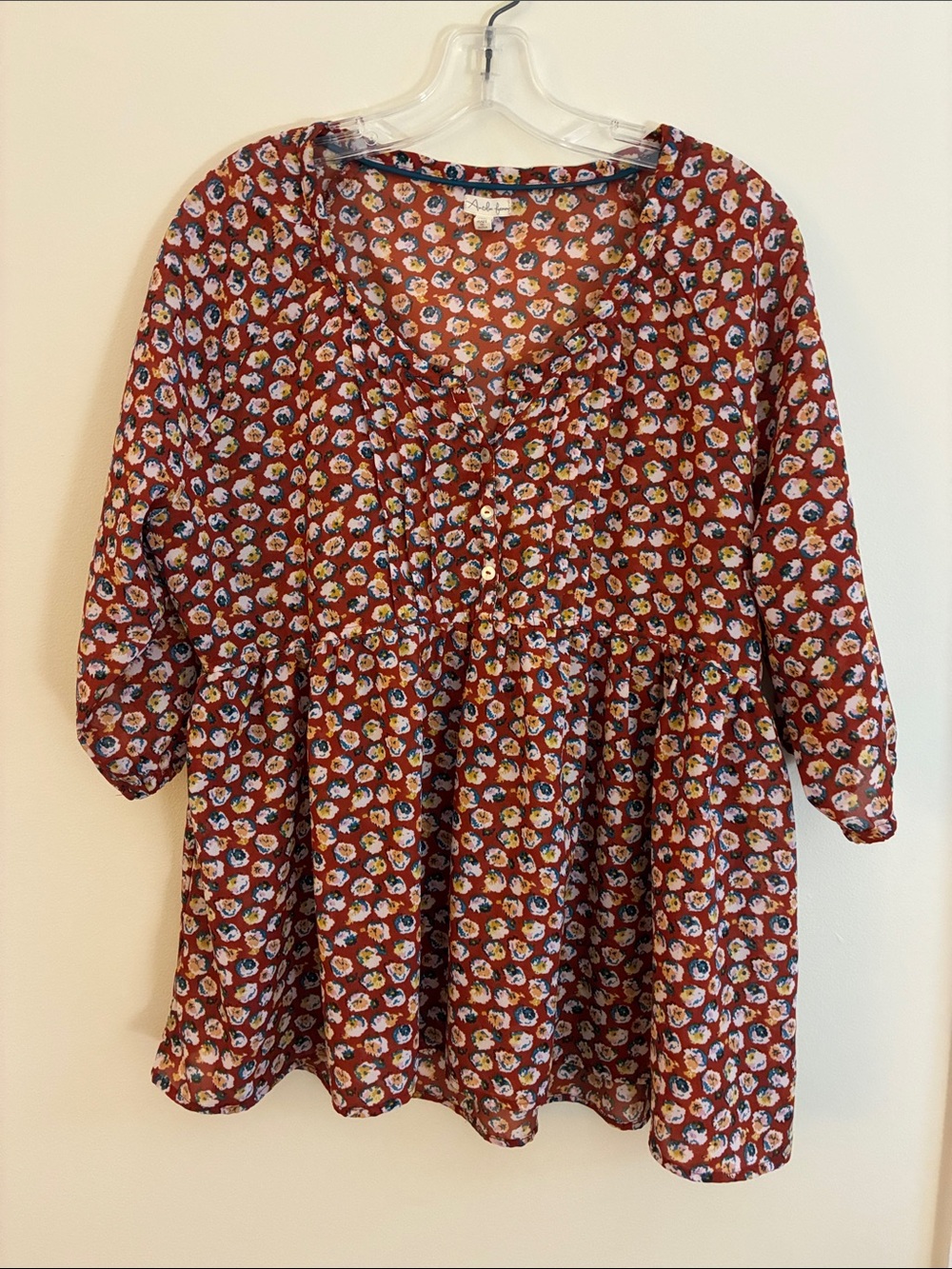 Antilia Femme Rust Floral Button-Front Tunic